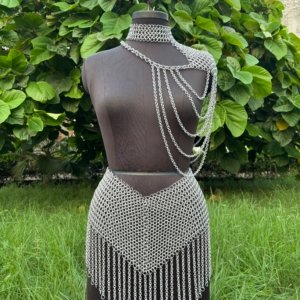 Aluminum Chainmail Top/ Skirt/Headdress: Medieval Renaissance Costume