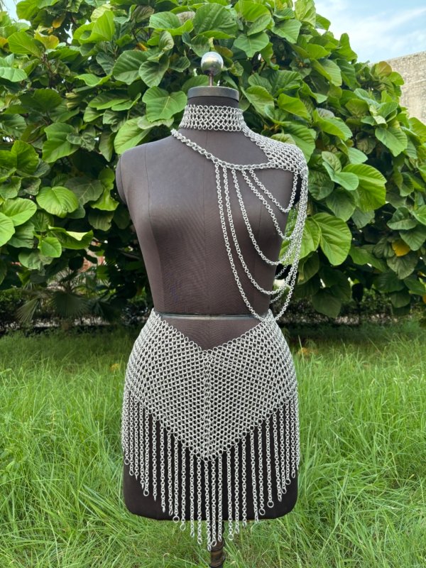Aluminum Chainmail Top/ Skirt/Headdress: Medieval Renaissance Costume