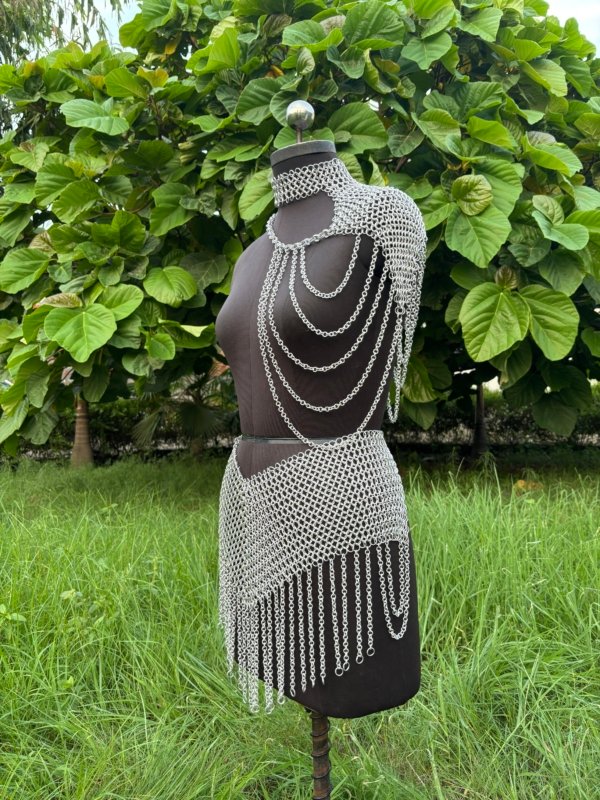 Aluminum Chainmail Top/ Skirt/Headdress: Medieval Renaissance Costume - Image 2