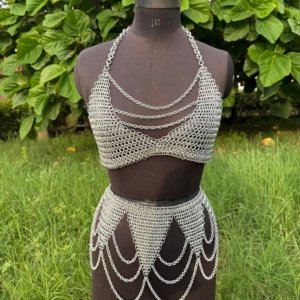 Fashionable Medieval Aluminium Butted 9 mm 16 Guage Chainmail Top With Skirt For Women