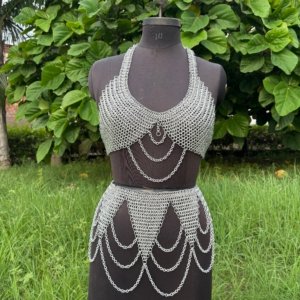 Fashionable Medieval Aluminium Butted 9 mm 16 Gauge Chainmail Top With Skirt For Women