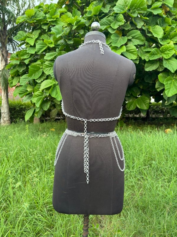 Fashionable Medieval Aluminium Butted 9 mm 16 Gauge Chainmail Top With Skirt For Women - Image 4